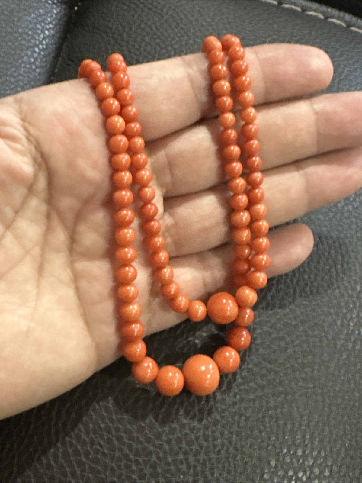 Vtg 800 Silver Coral Bead Necklace Double Strand Graduated Orange Beads 36.5gr