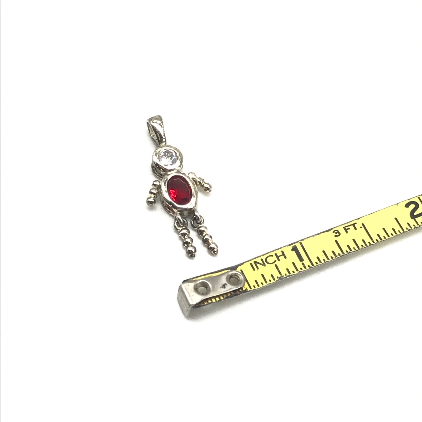 925 Sterling Silver Red CZ July Birthstone Stick Person Vintage Pendant