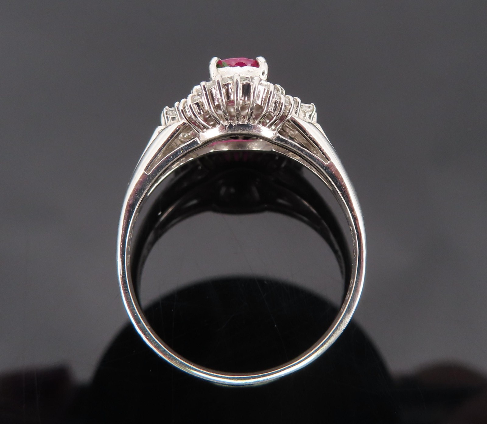 Fine 0.77ct Intense Red Ruby & 0.35ct Diamond Platinum Cocktail Ring Size 6.75