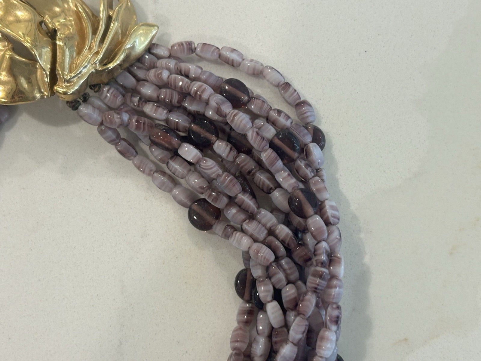Vintage Ciner Torsade Necklace Amethyst Purple Glass Bead Sculptural Gold Clasp
