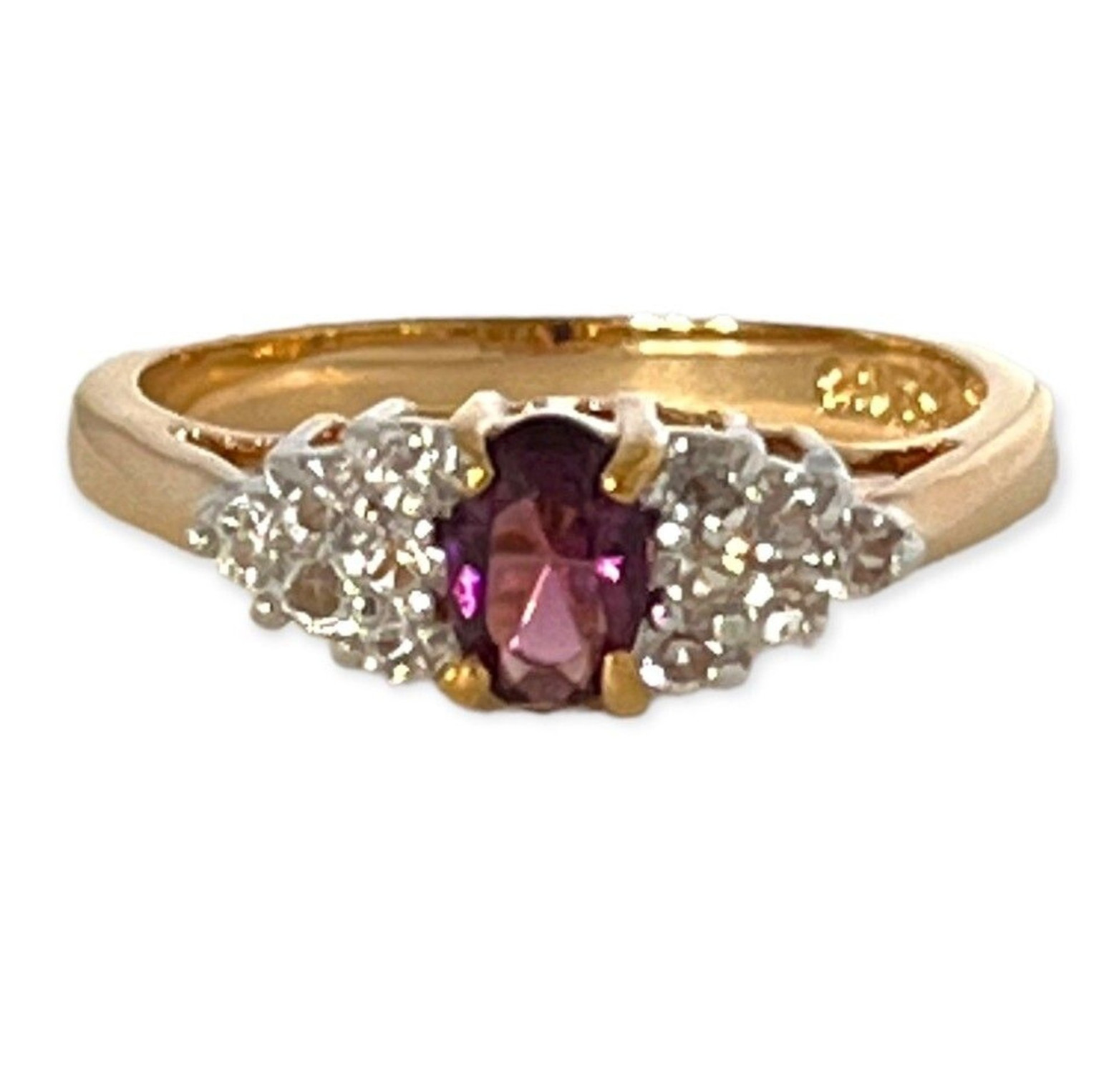 Vintage 1970s Cocktail Ring Size 8 Purple CZ Cluster Prong Set Gold Plated – 14Z