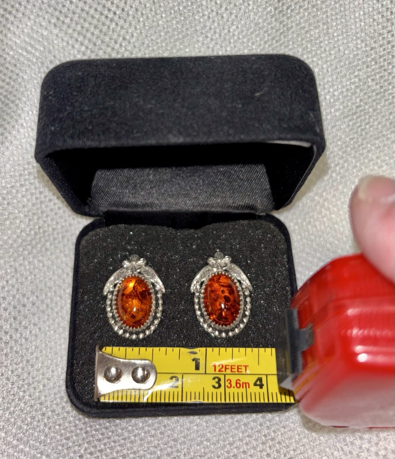VTG Carolyn Pollack Sterling Cognac Amber Earrings Signed