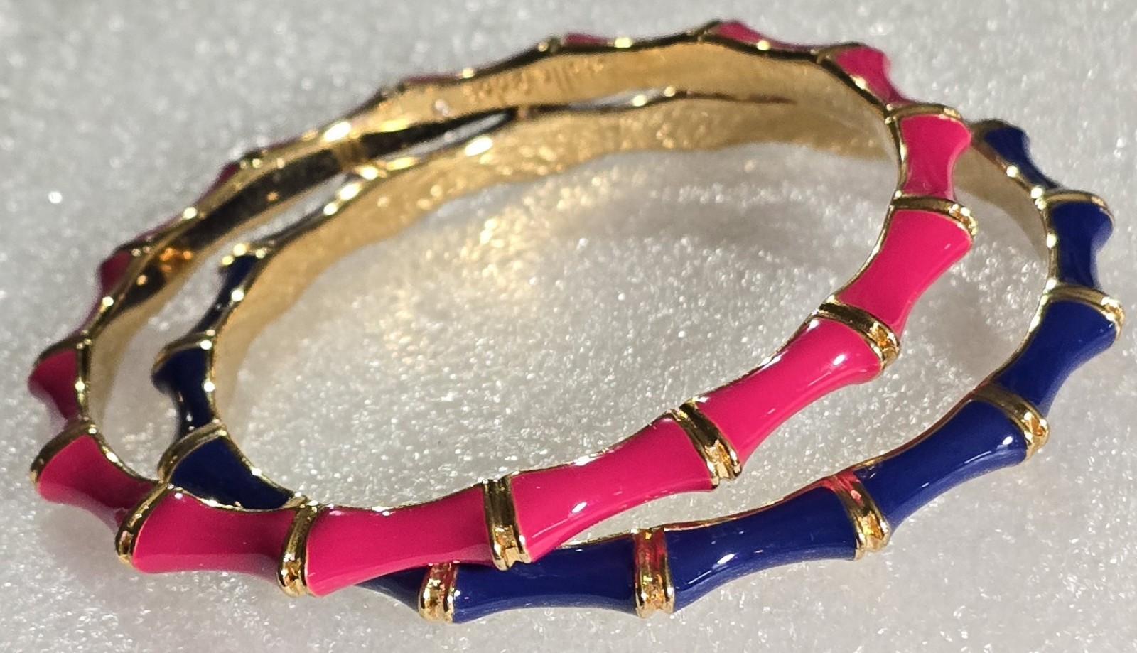 Vintage signed STELLA & DOT Navy Blue & Pink Bangle Bracelets Set