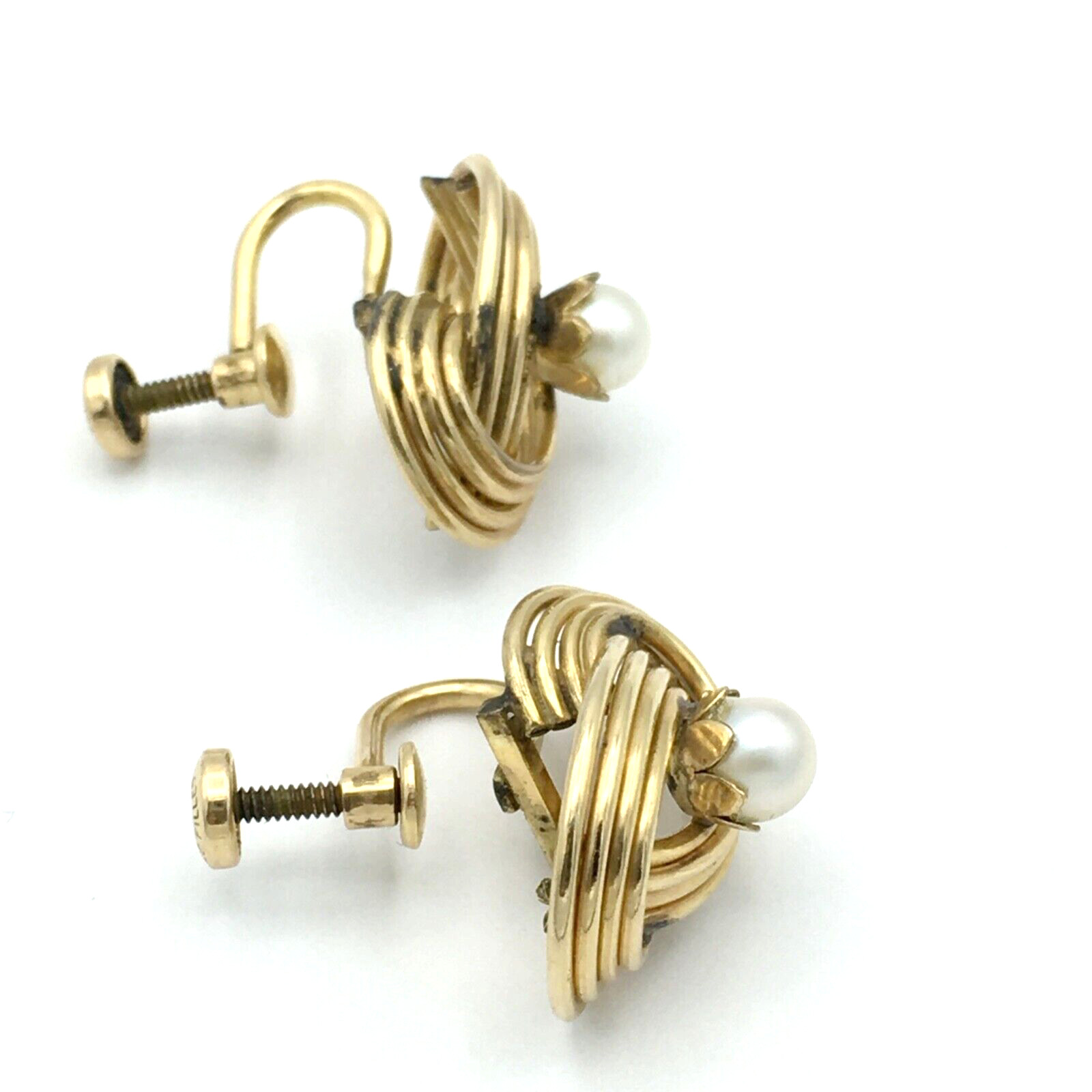 A&Z gold-filled earrings real pearls – 3/4″ vintage screw-back GF wire knot