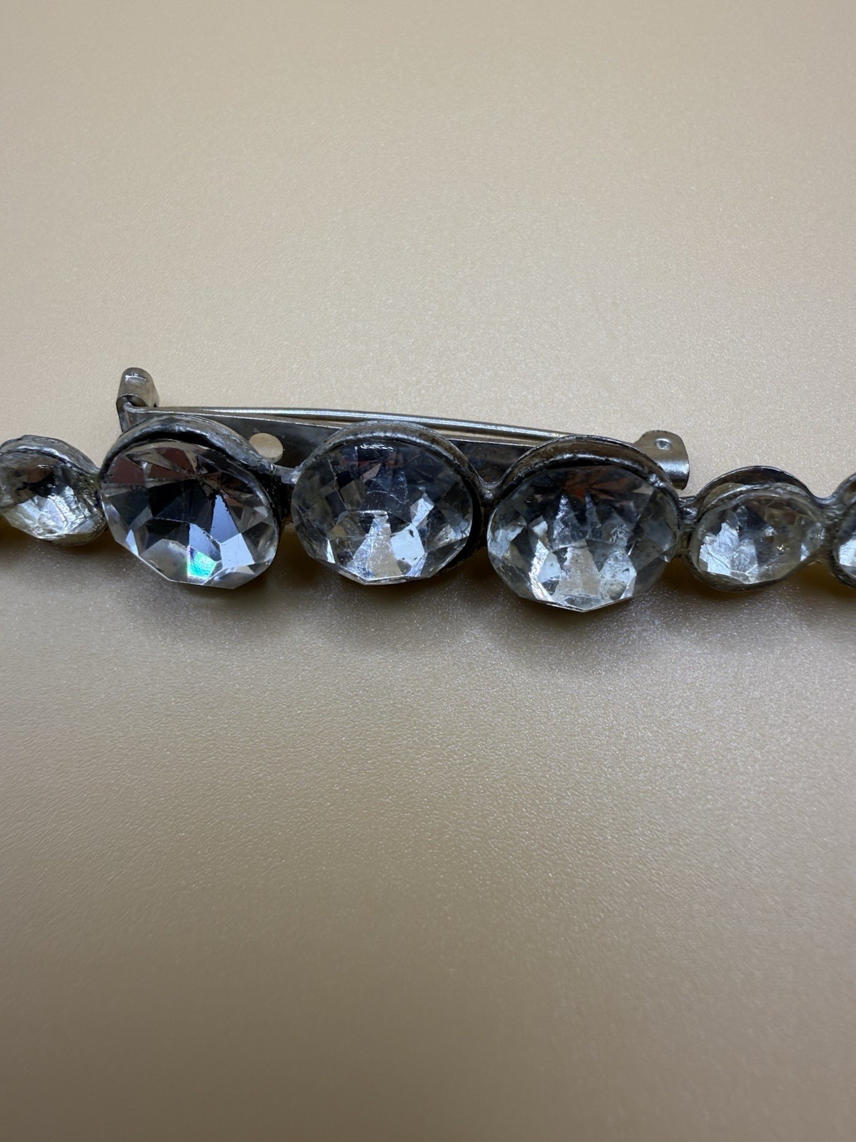 Vintage Brooch Pin Bar Style With 13 Clear Rhinestones