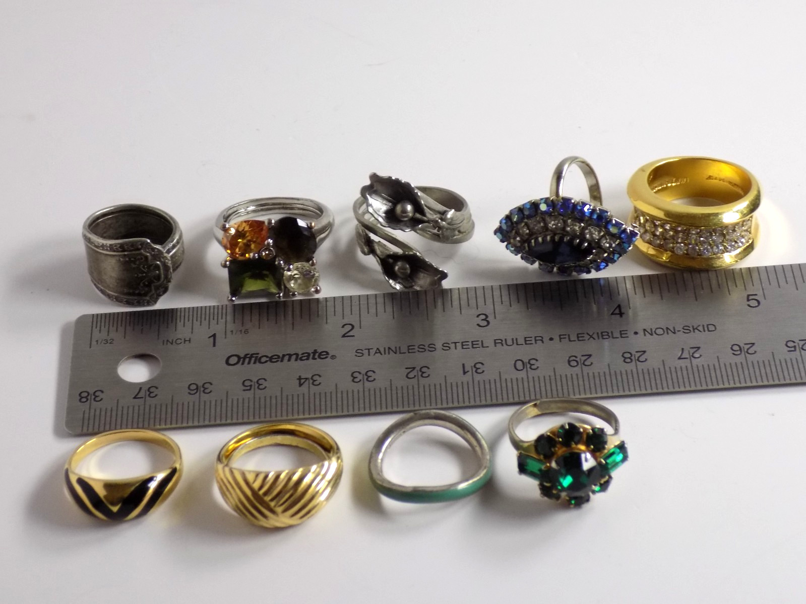 Vintage Costume Rings Lot Rhinestones Avon Monet Silverplated CZ Bands Floral