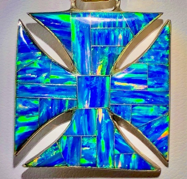 ViNtAgE Bad A$$ Biker Cross Opal Pendant Opal Maltese Sterling Reynesta Leland