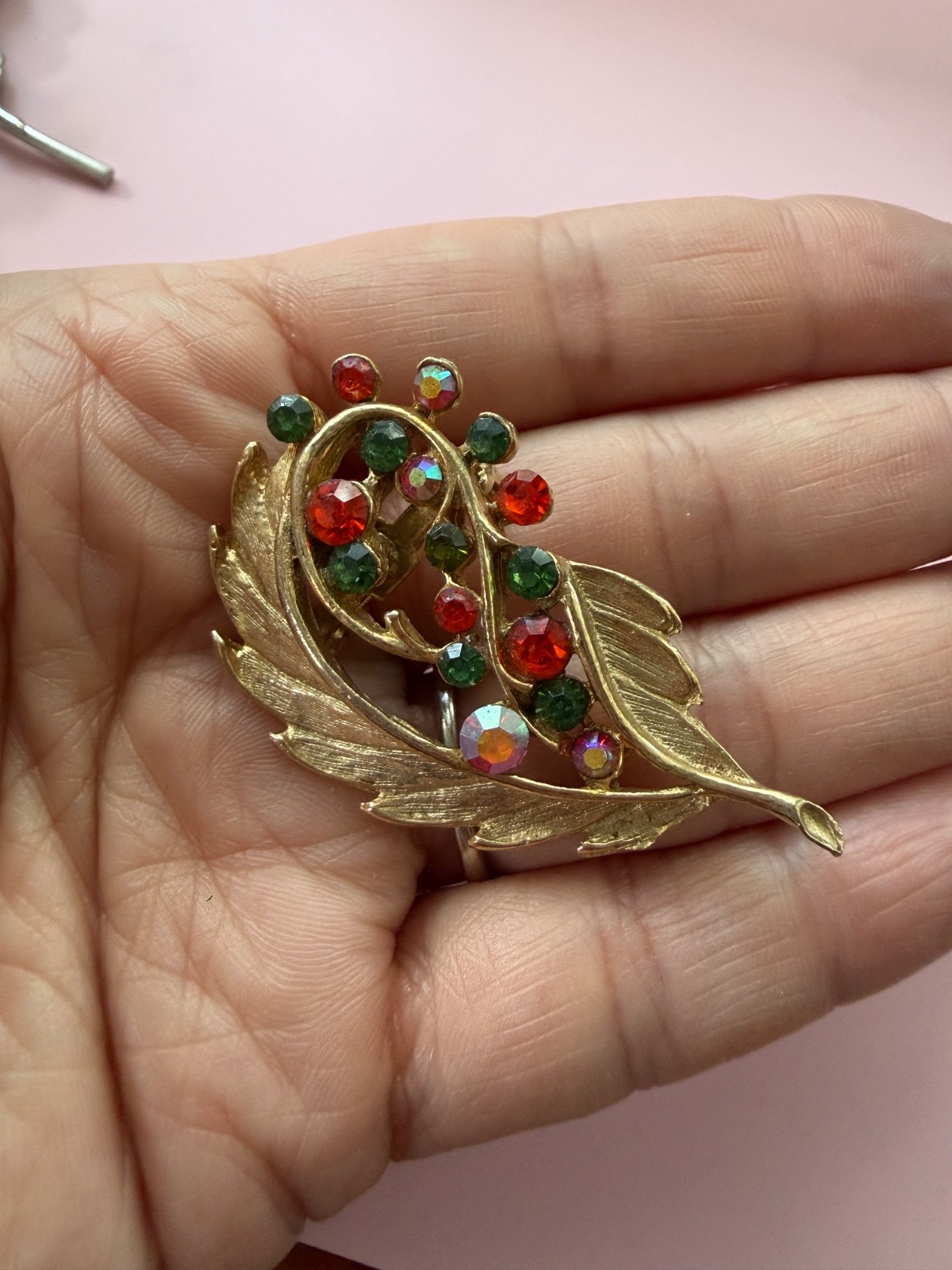 Vintage Brooch Lot Gold Silver Tone Floral Leaf Rhinestone 50s 60s 80s