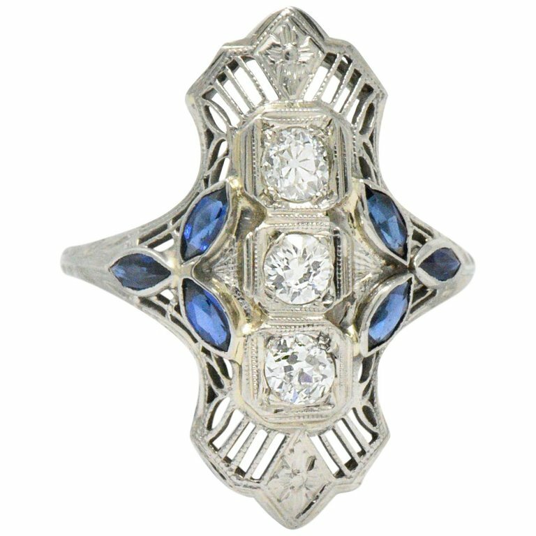 0.35 CT Round Diamond Elongated Vintage Antique Ring In 925 Sterling Silver