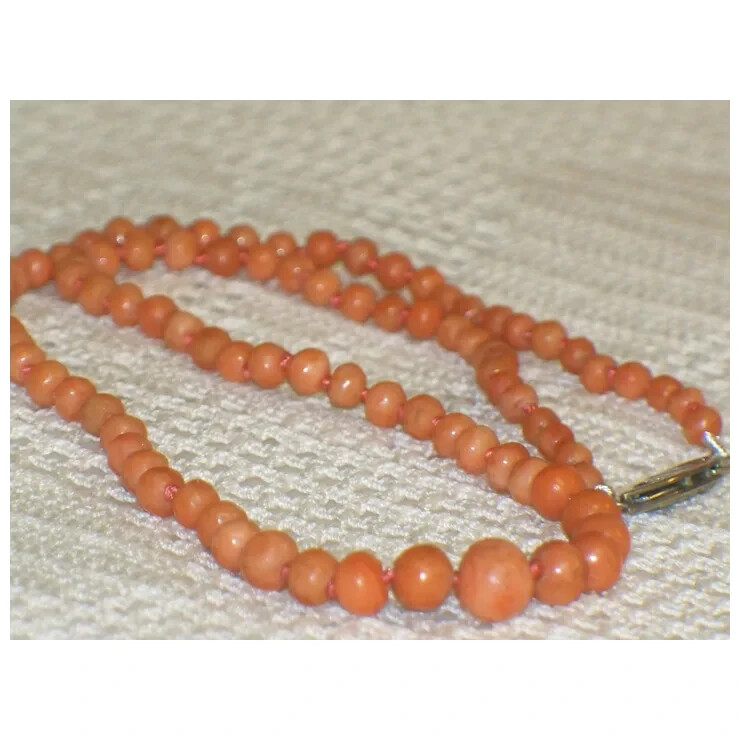 Antique Salmon color Graduated CORAL CHOKER Vintage Child Necklace 15 inch