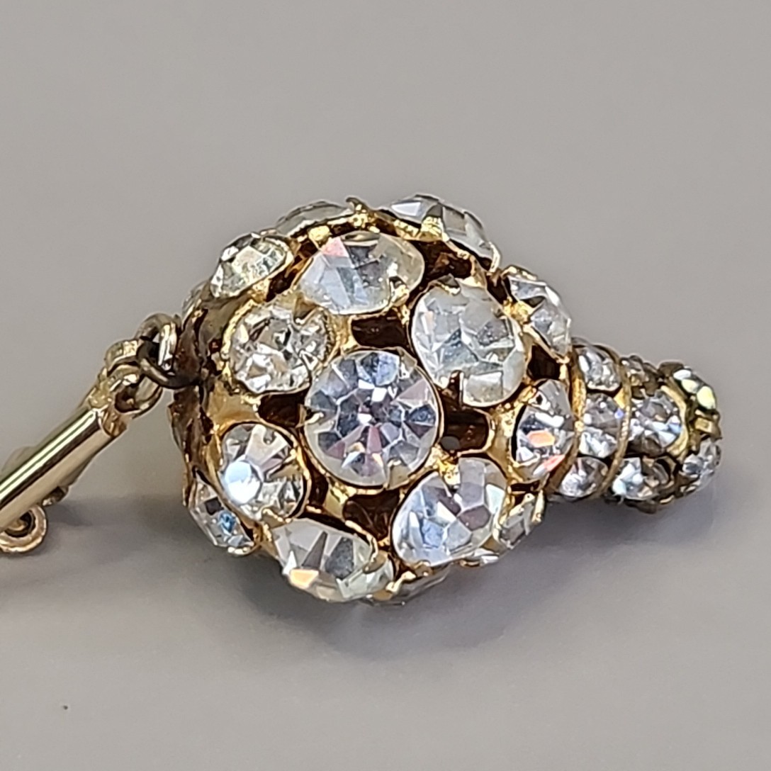 Vintage Rhinestone Ball Necklace Gold Tone Bar Link Chain 19″