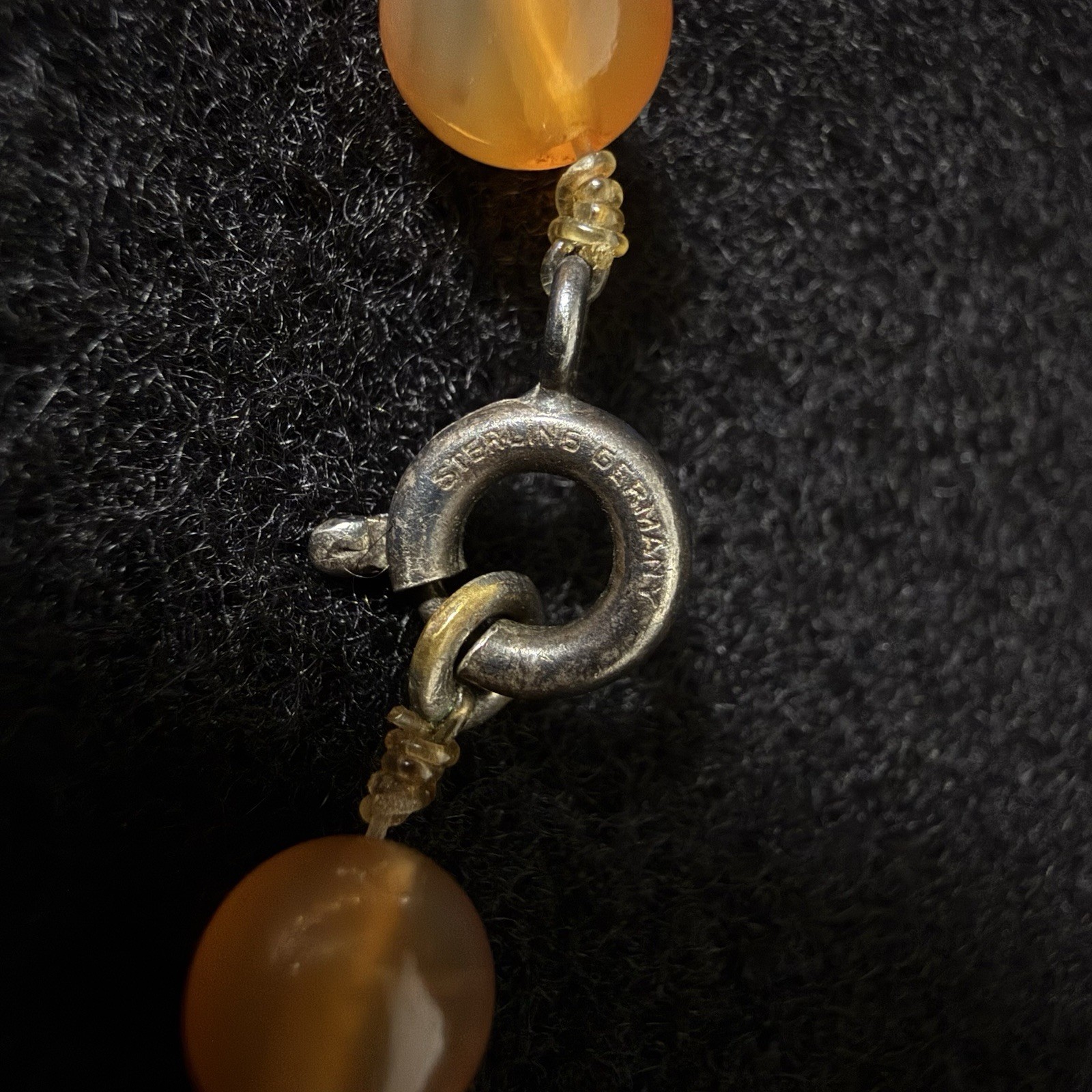 Vintage Orange Carnelian & Crystal Bead Choker Necklace Sterling Clasp Graduated