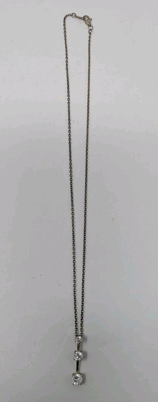 Sterling Silver Cubic Zirconia Journey Necklace Pendant w 17.5 in Chain Vintage