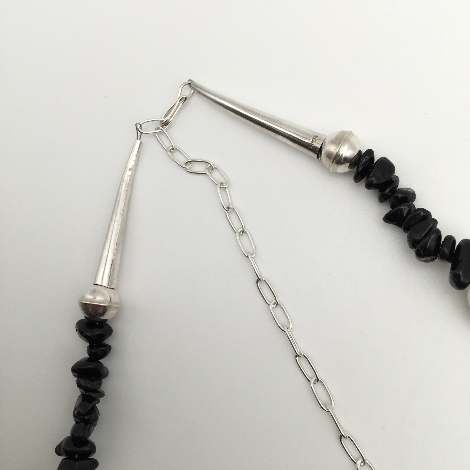 Silver Schark Handmade Sterling Silver & Black Obsidian Necklace 24-30″ 44g #30