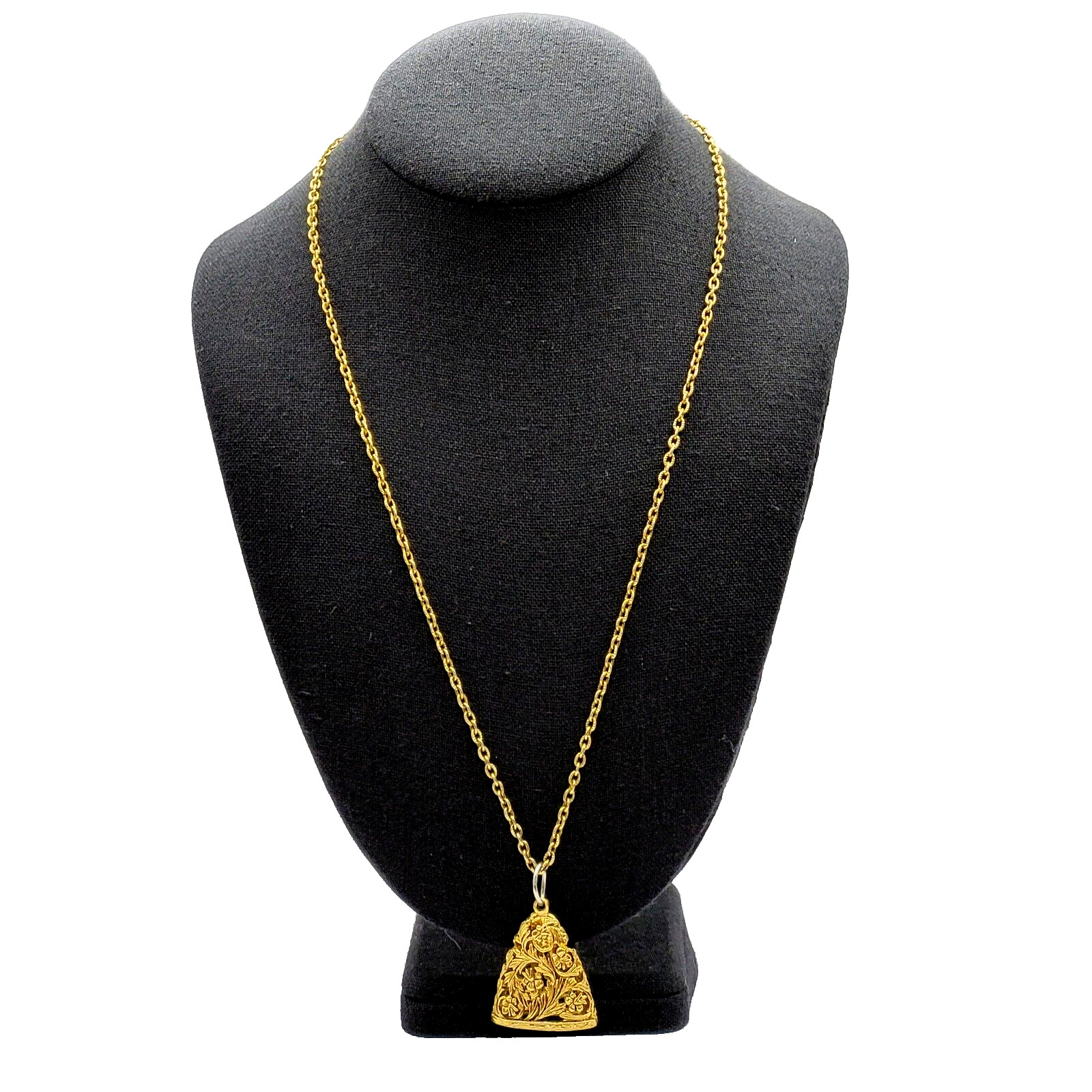 Renaissance Floral Triangle Filigree Pendant Necklace Gold Tone NO CLASP 24 Inch