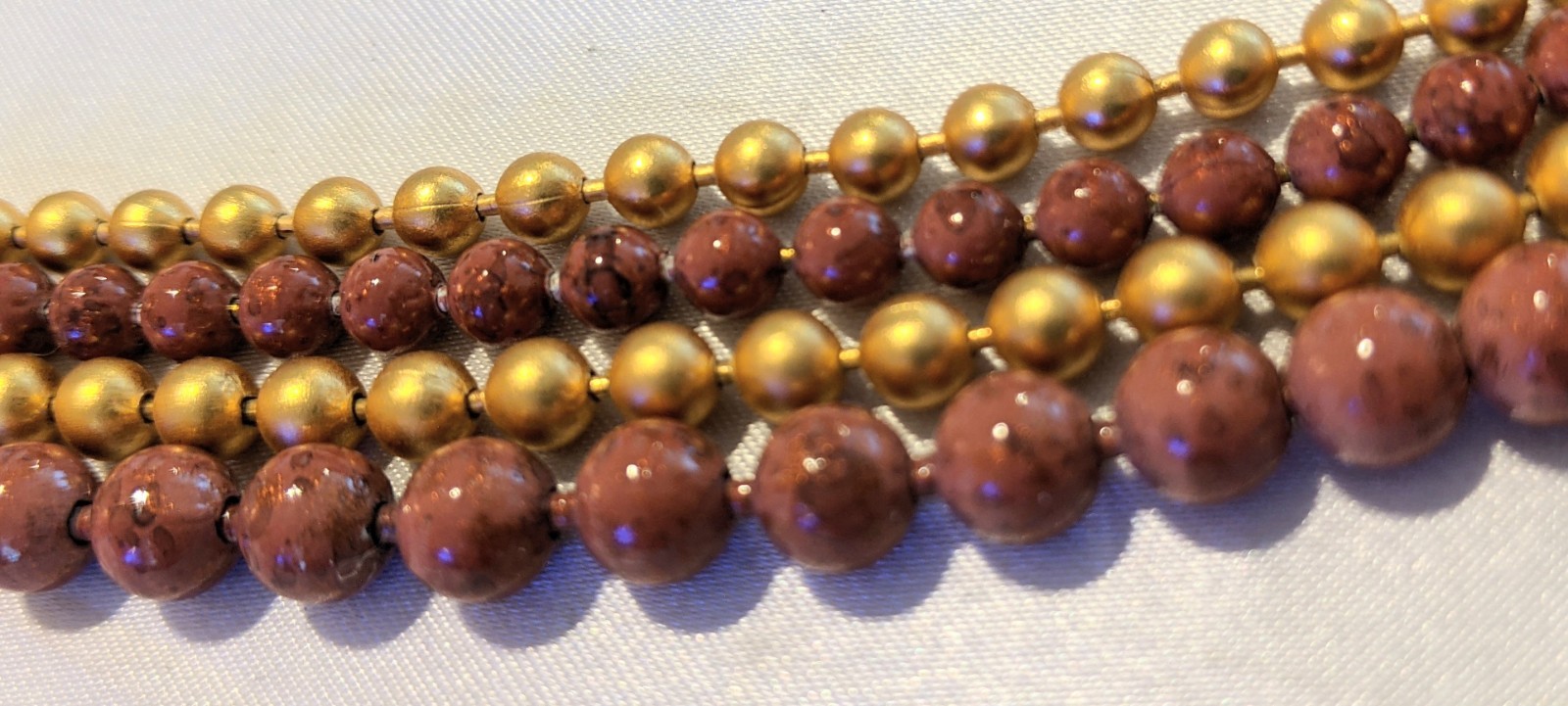 Vintage GEORGIOU Layered Beaded 4-Strand Necklace 27″ Dark Mauve-Beige w/ Gold