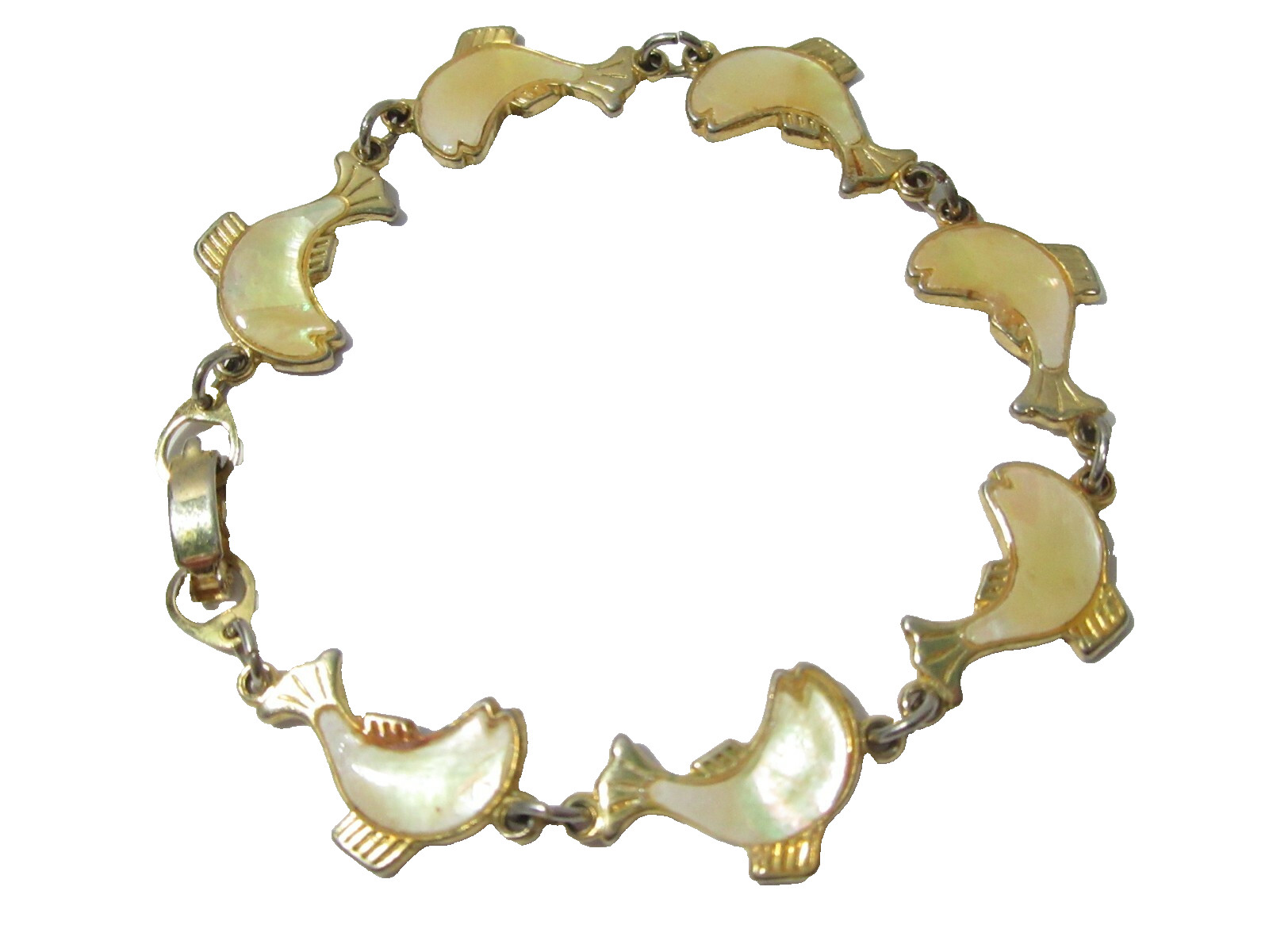 YELLOW PAUA SHELL DOLPHIN FISH BRACELET VINTAGE