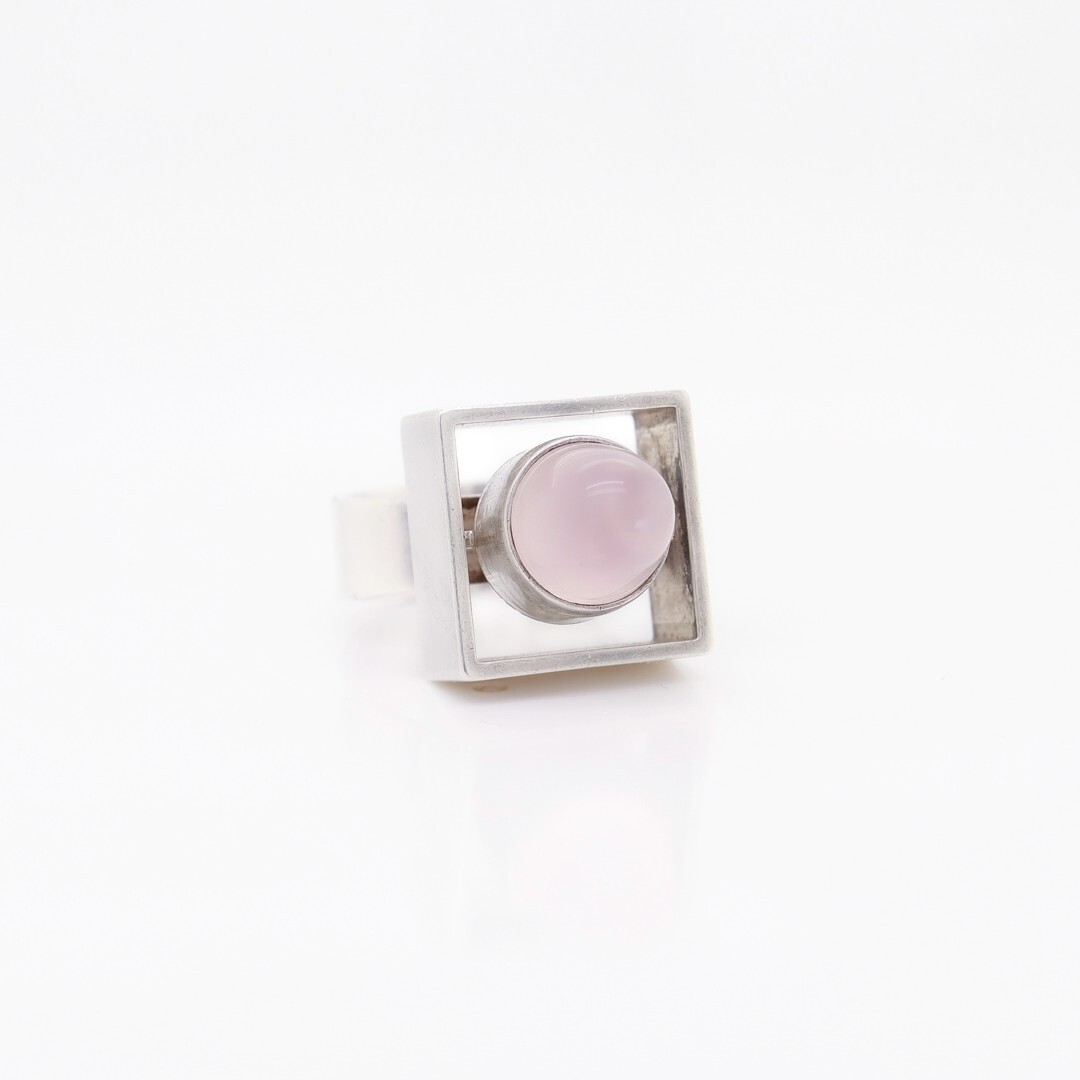 Vintage Neils Erik From Sterling Silver & Rose Quartz Bullet Cabochon Ring