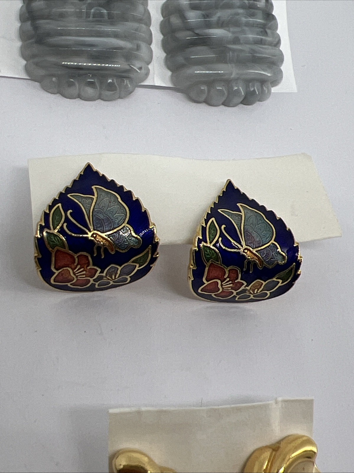 6 Vintage Goldtone Enamel Flower Butterflies Pierced Earrings Monet Avon