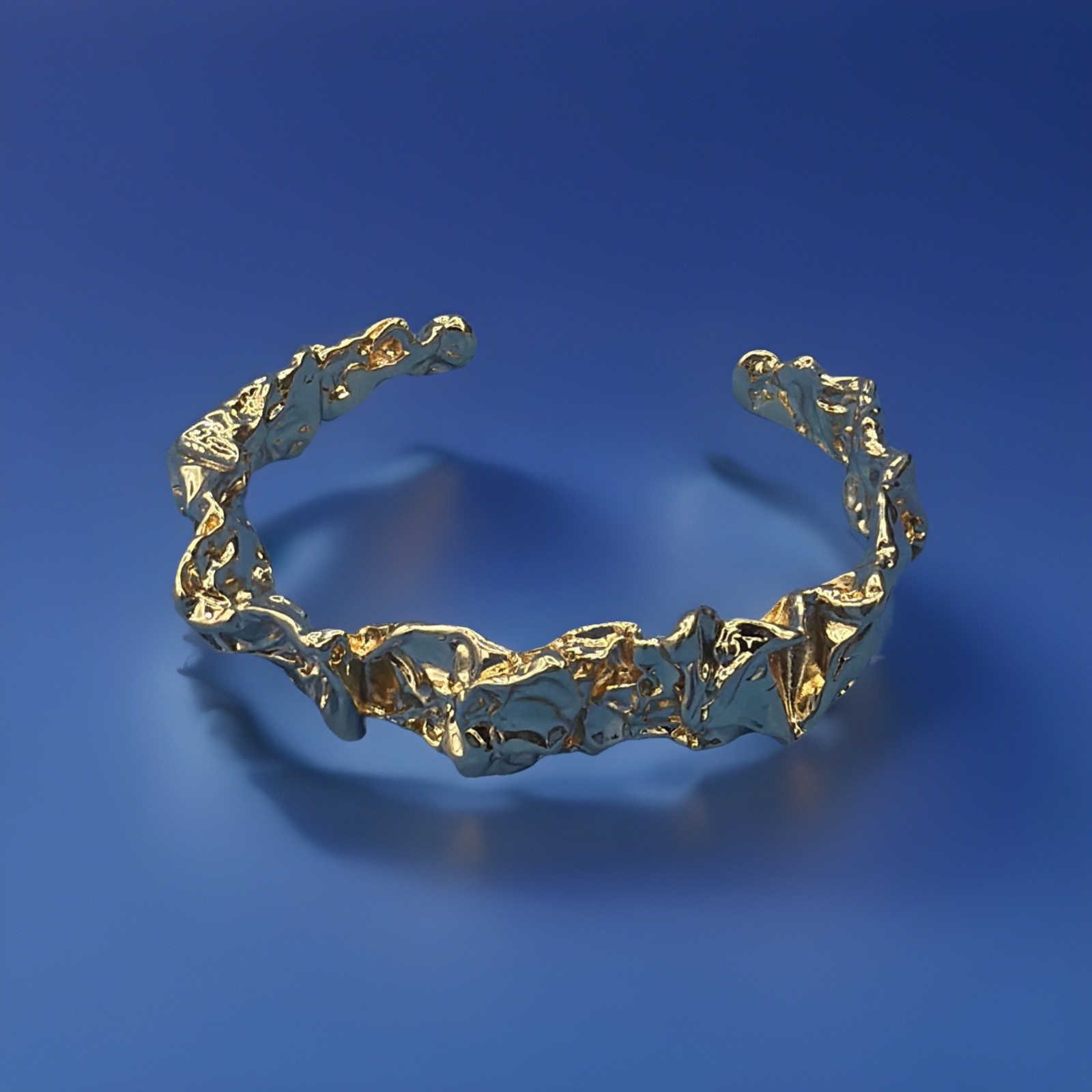 24K Gold Plated Sculptural Bracelet – Textured Molten Metal Design