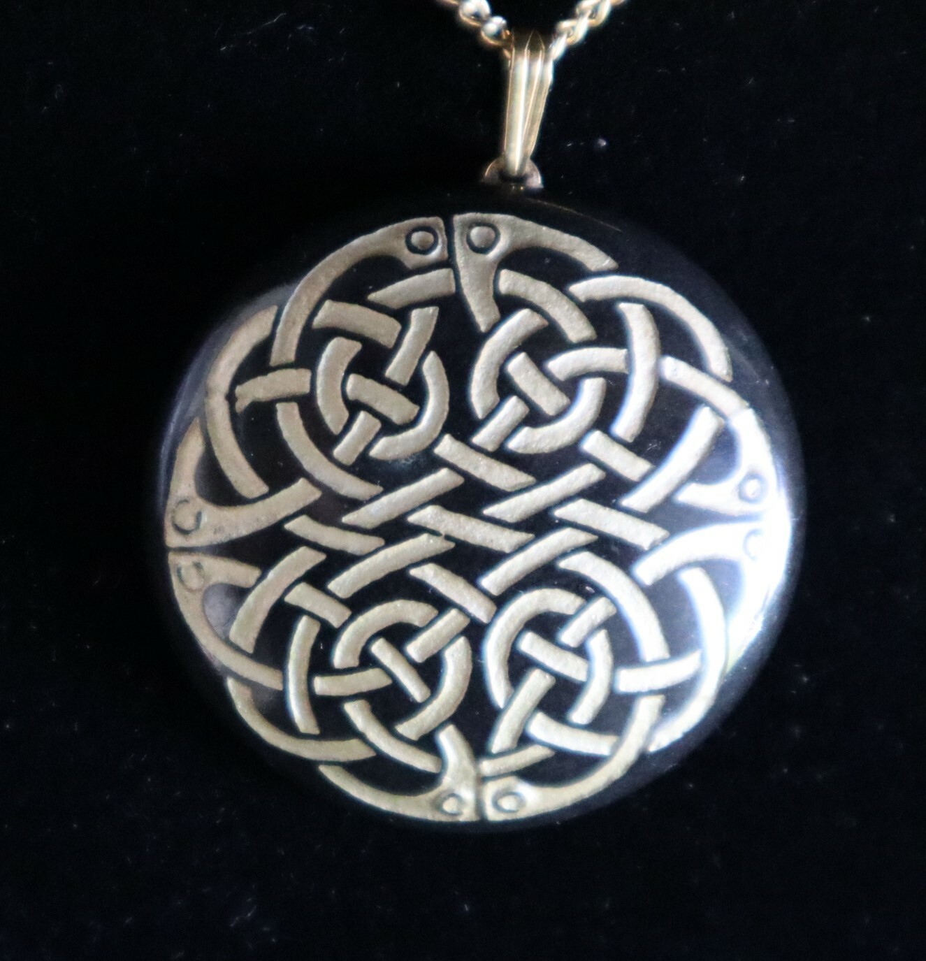 Celtic Knot Basalt Stone Hand Carved Celtic Pendant Necklace signed JOY