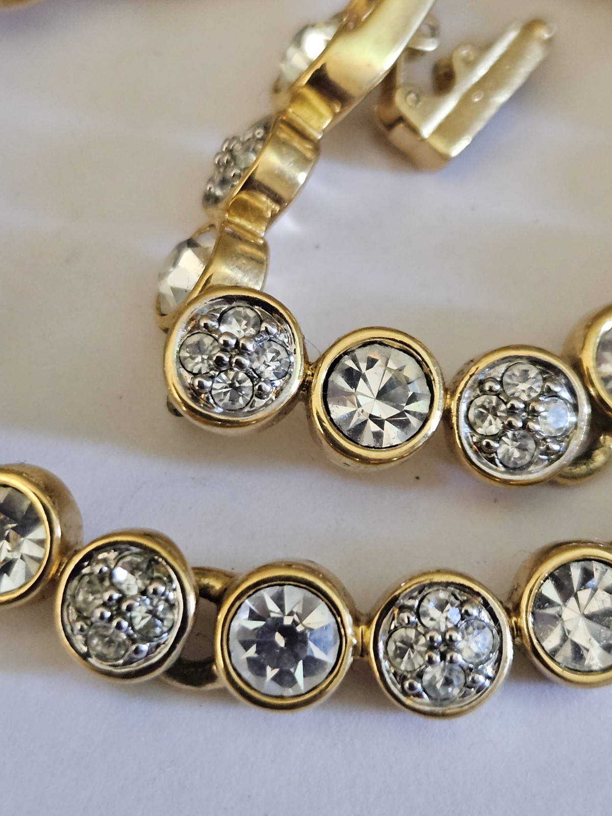 As Is Vintage Swarovski Swan Logo Gold Toneclear Crystal Collar Link Necklace