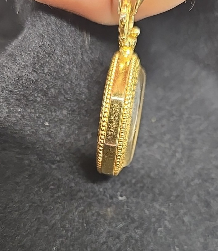 Sheffield Pocket Watch Necklace 26″ Chain Gold Tone Manual Wind Vintage