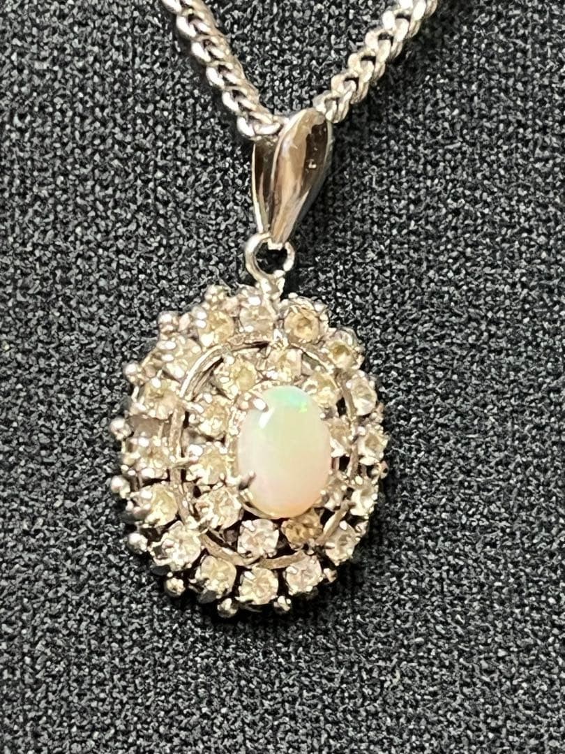 Vintage Opal Necklace Silver 925 Rhinestone Pendant 45cm Elegant Jewelry