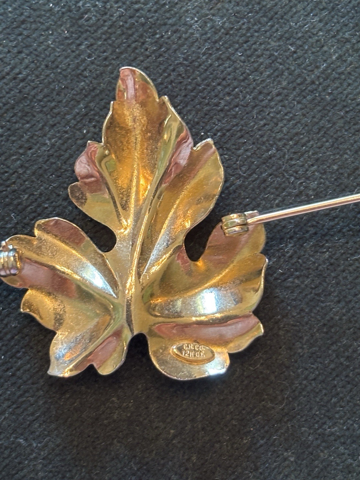 Classic Mid-Century CRCO 12k Gold Filled Leaf w/faux Pearl Pin Brooch