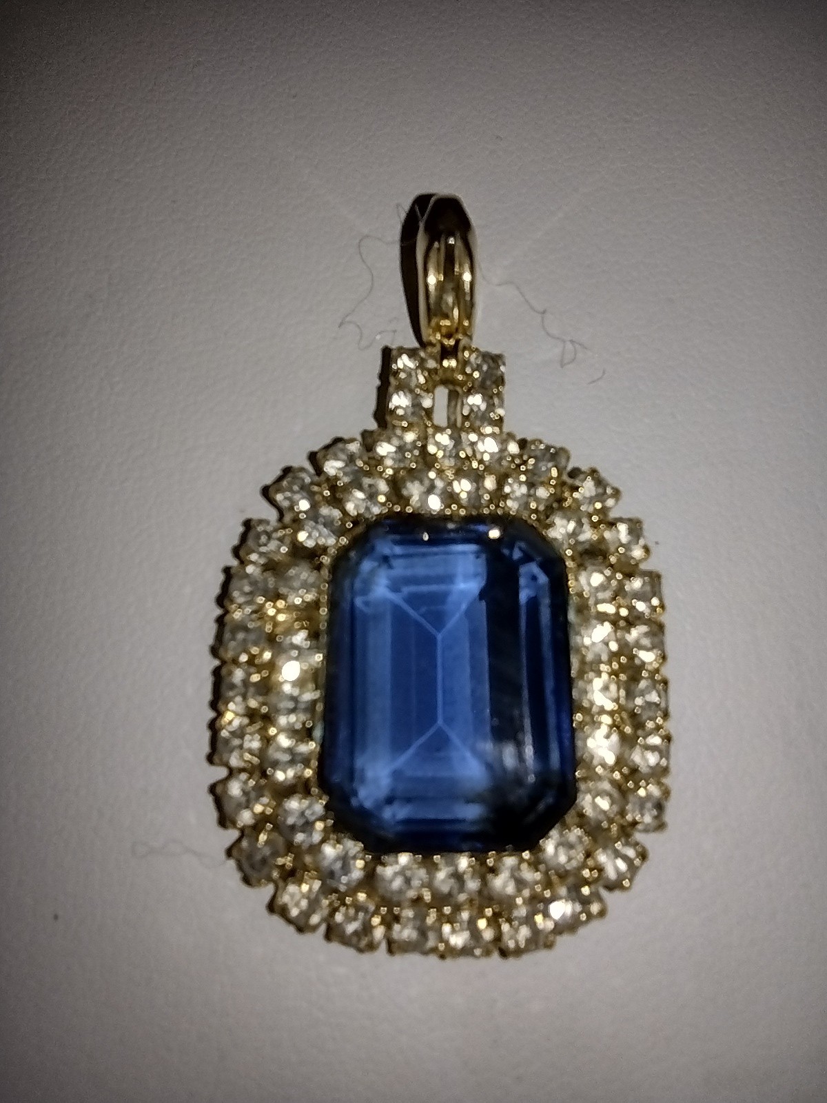 Vintage Hobe Gold Tone Blue Glass, Clear Rhinestone Pendant Only