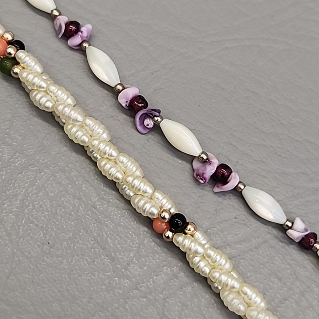 Vintage Beaded Necklace Lot of 2 MOP Faux Pearl Twist 17-18″