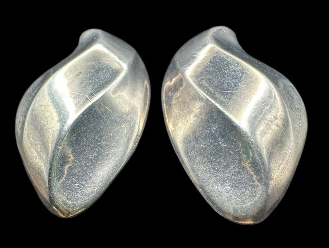 Vtg Taxco Sterling Silver Modernist Puffy Abstract Clip Earrings 18.6g TS-01 Mex