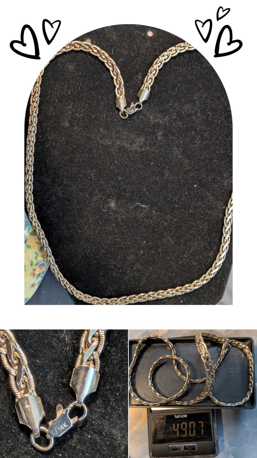 Heavy Vintage 14K Gold-Filled Woven Wheat Chain Necklace – 24 Inches, 49.07g