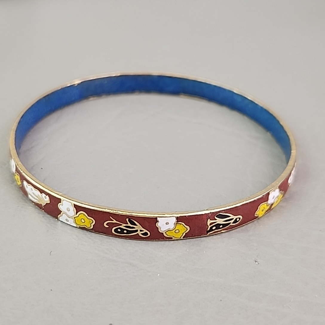 Vintage Bangle Bracelet Lot of 9 India Enamel Brass Rhinestone Hinged Wood
