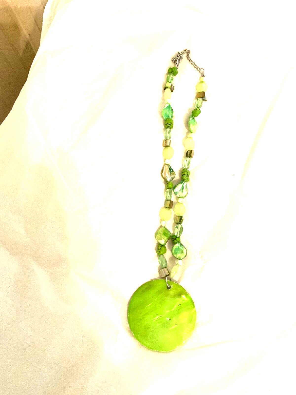 Abalone Shell Necklace Bracelet Earrings Set Pierced Vintage Blue Green 5 Pieces