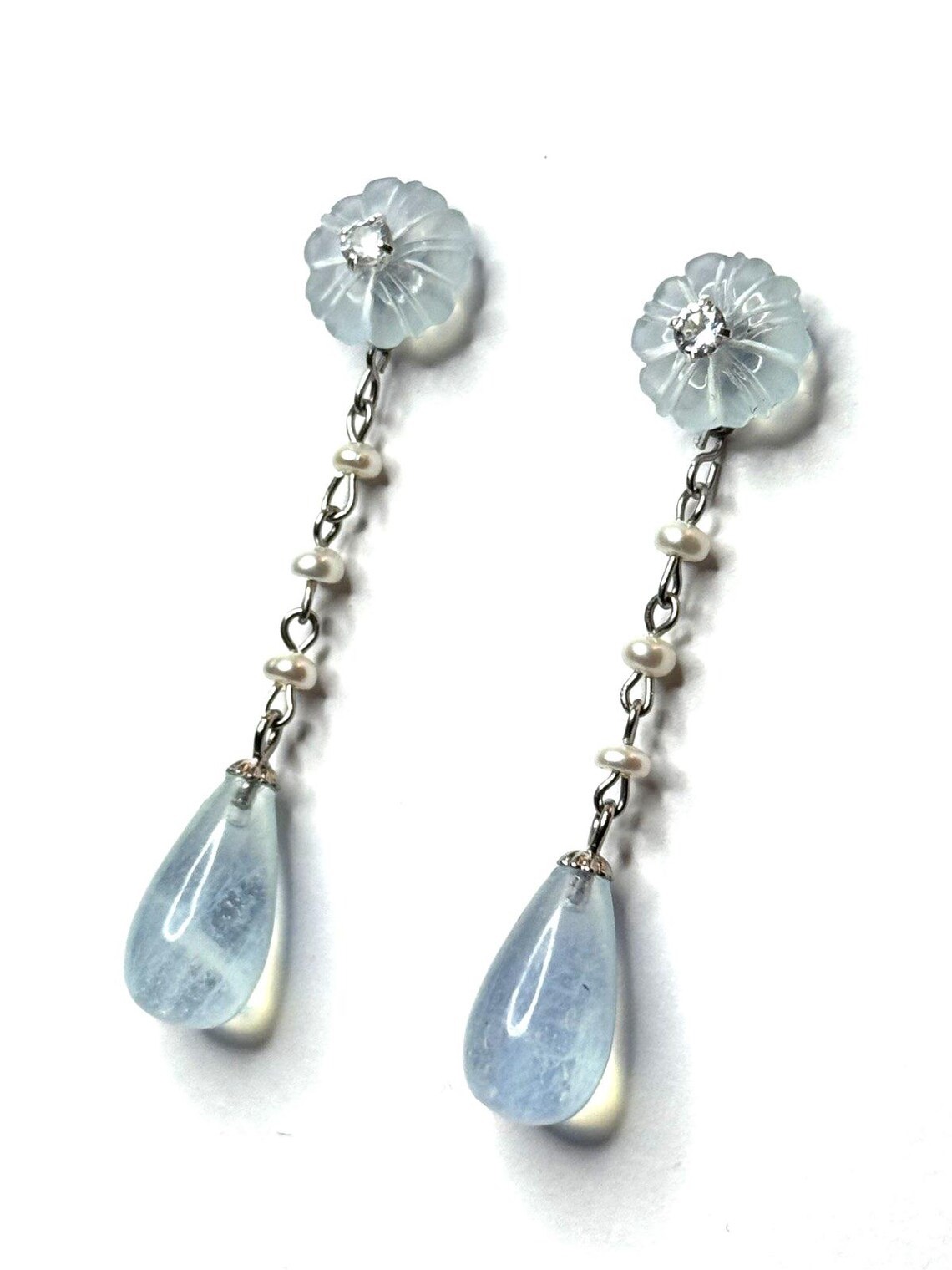 aquamarine earrings natural fresh water pearls 925 Sterling silver