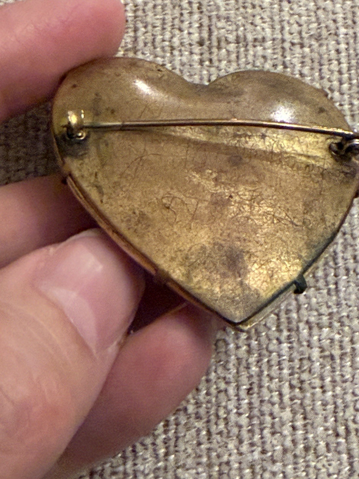 Antique c1890 Portrait Heart Brooch Blue Enamel Hand Painted Accents Art Nouveau