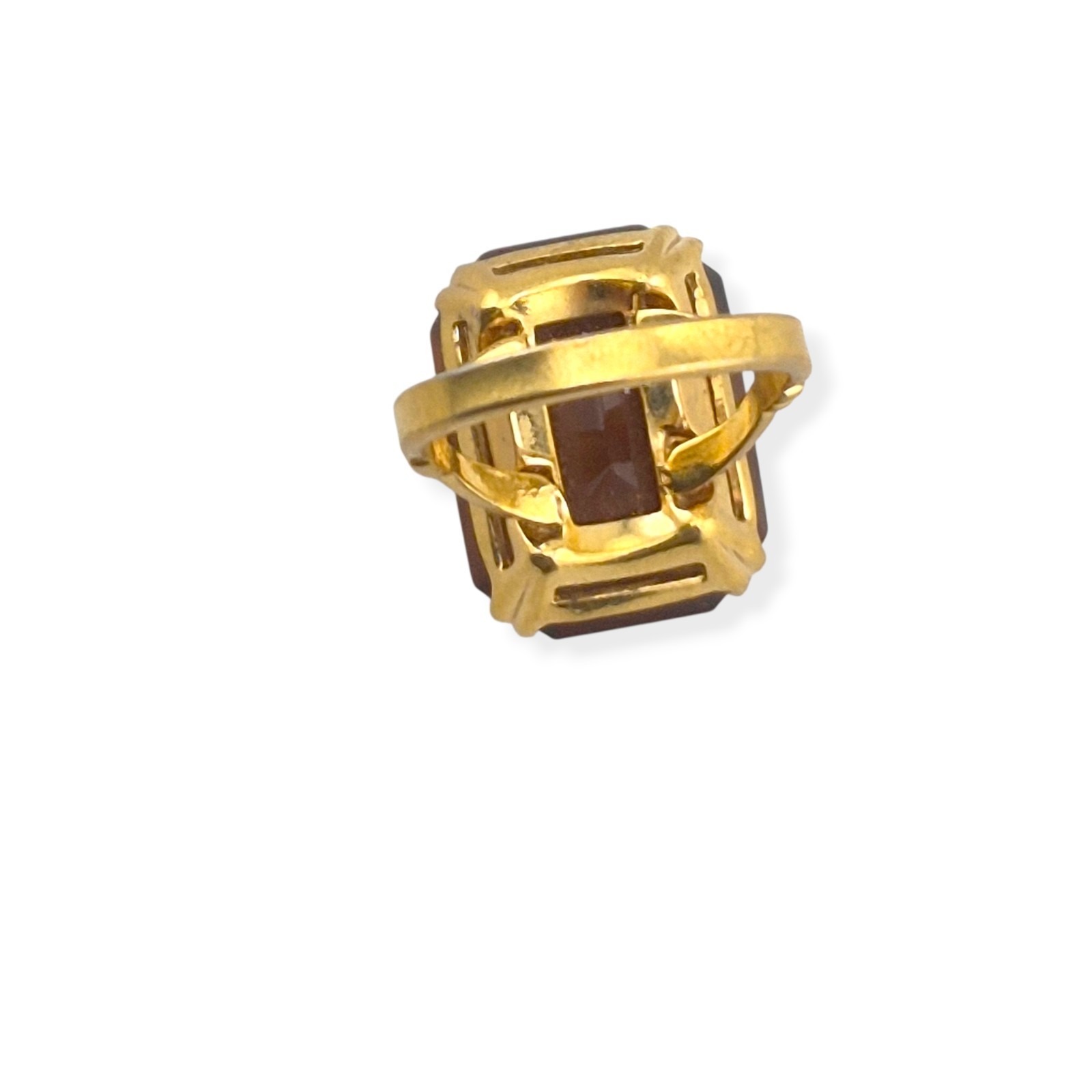 Vintage 1978 Avon Smoky Lustre Ring Emerald Cut Faux Topaz Glass Gold Tone Sz 7