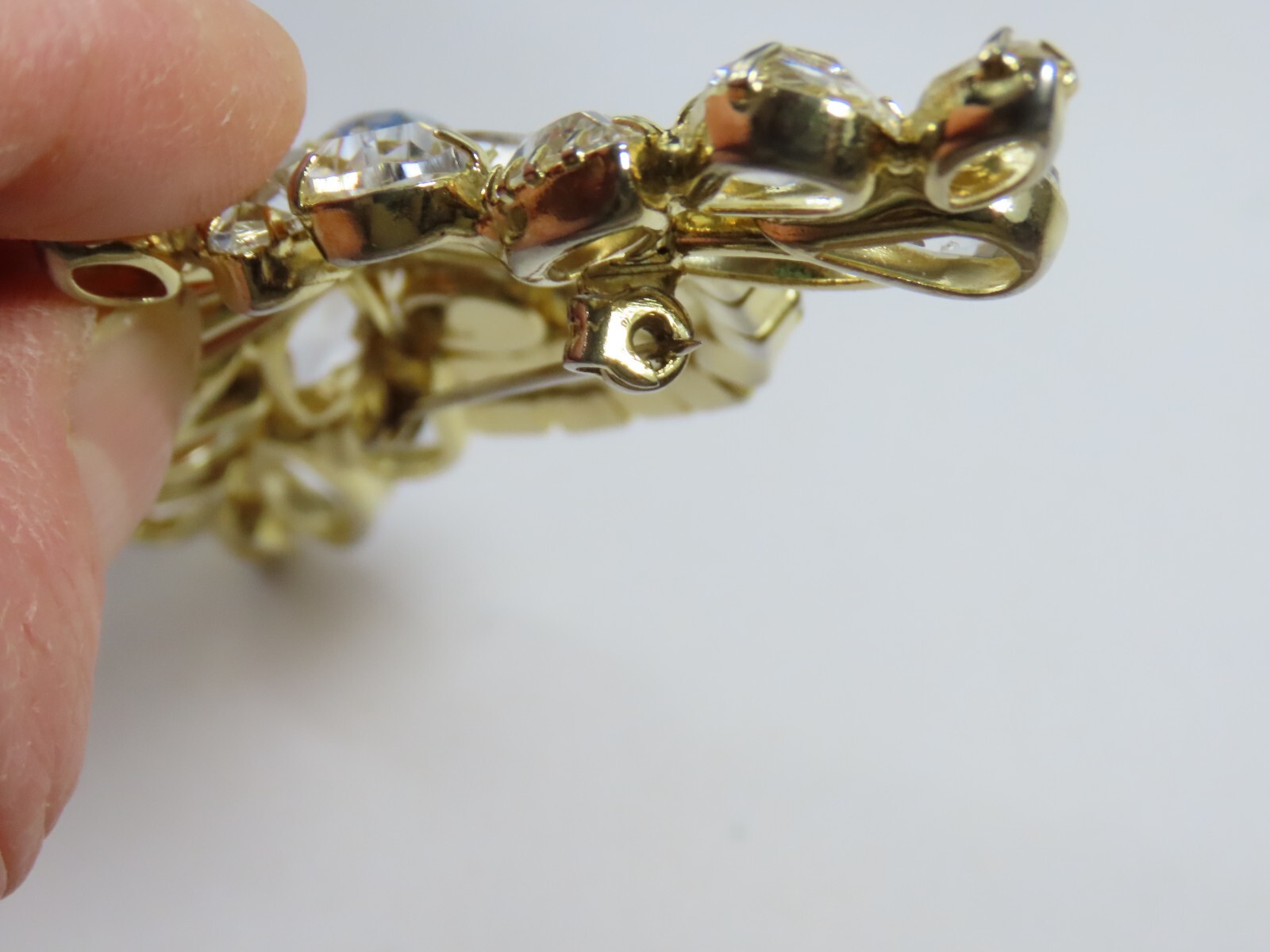 AB Rhinestone Brooch Pin VTG Clear Crystal Cluster Spray Prong Stunning D1580