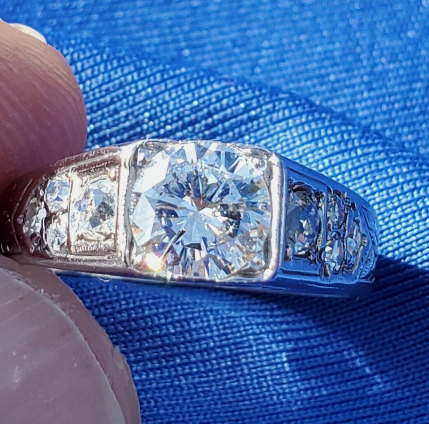 Original EARTH MINED DIAMOND Deco Engagement Ring Vintage SOLID 14K WHITE GOLD