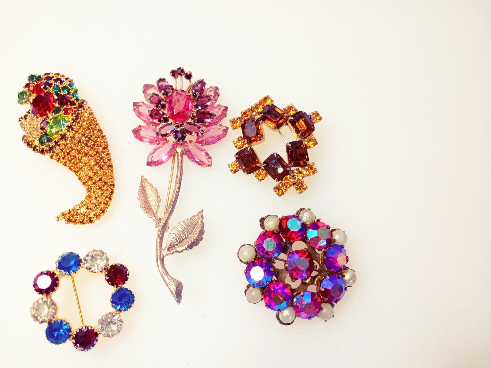Rhinestone Brooch Vintage Jewelry Lot of 5 Brooches