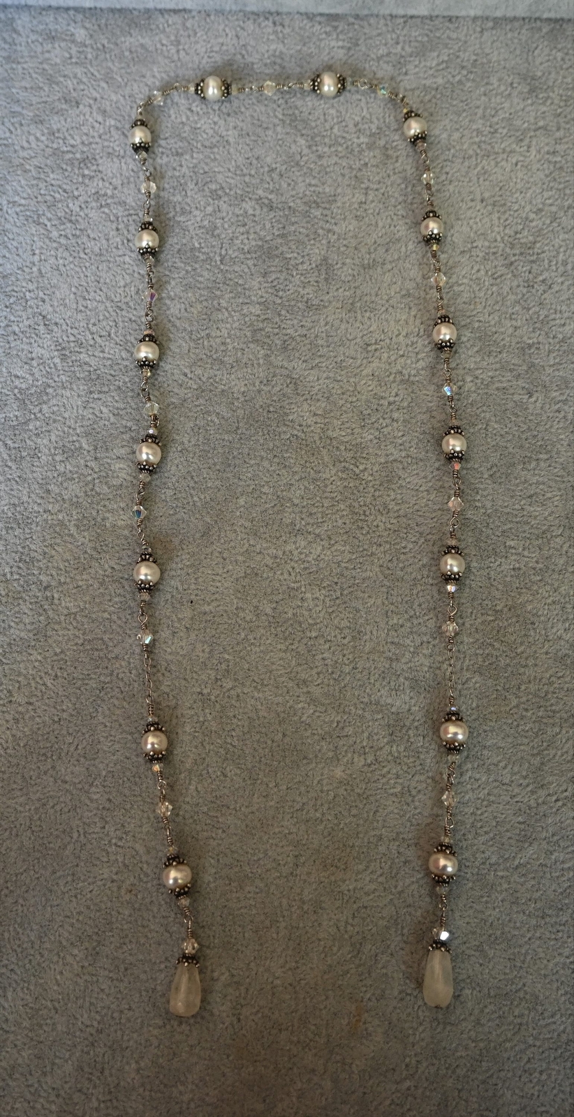 Sterling Silver Moonstone Pearl & Crystal Necklace 22 inches -Elegant!