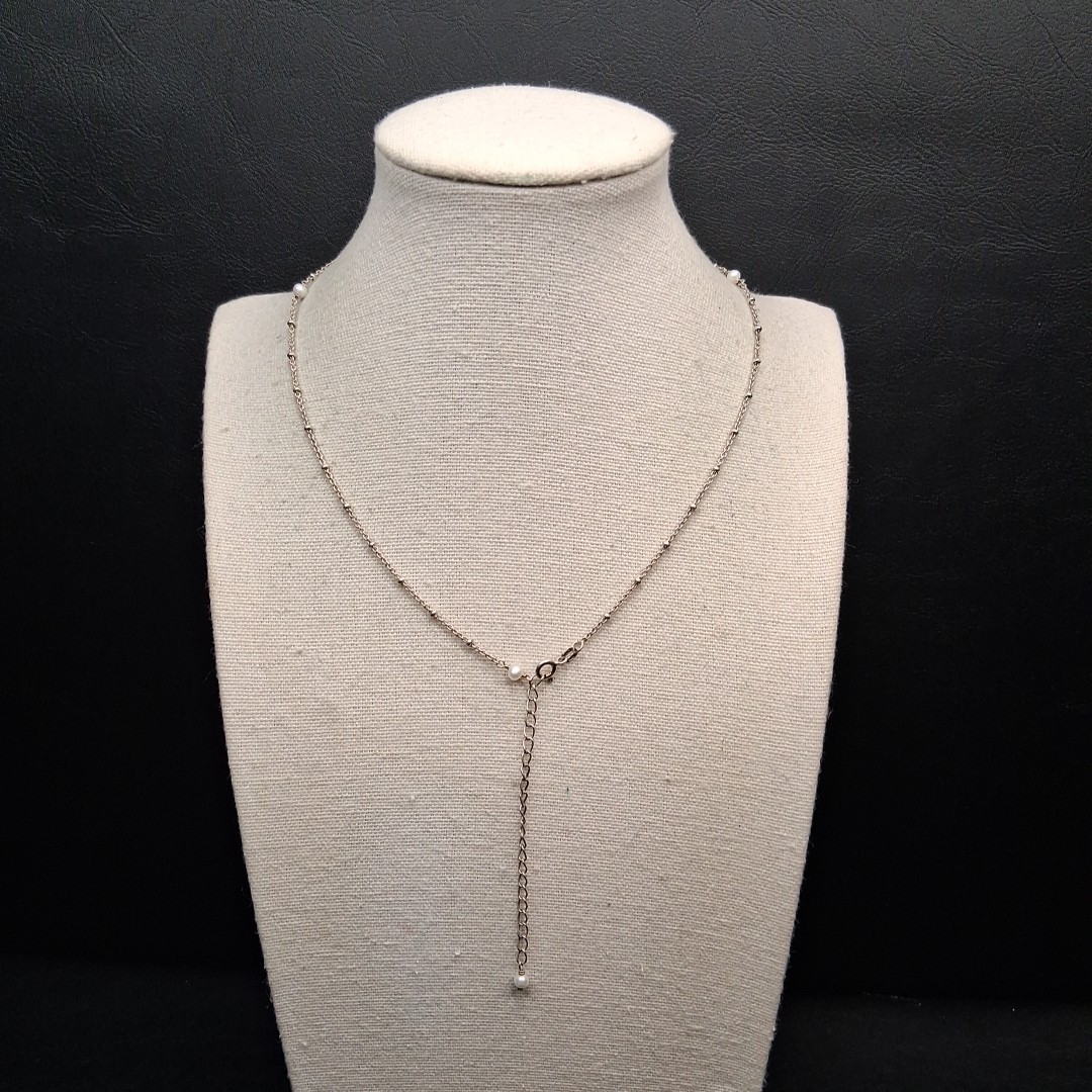 STERLING SILVER 925 Freshwater Pearl Station Necklace Cross Pendant. 17.707