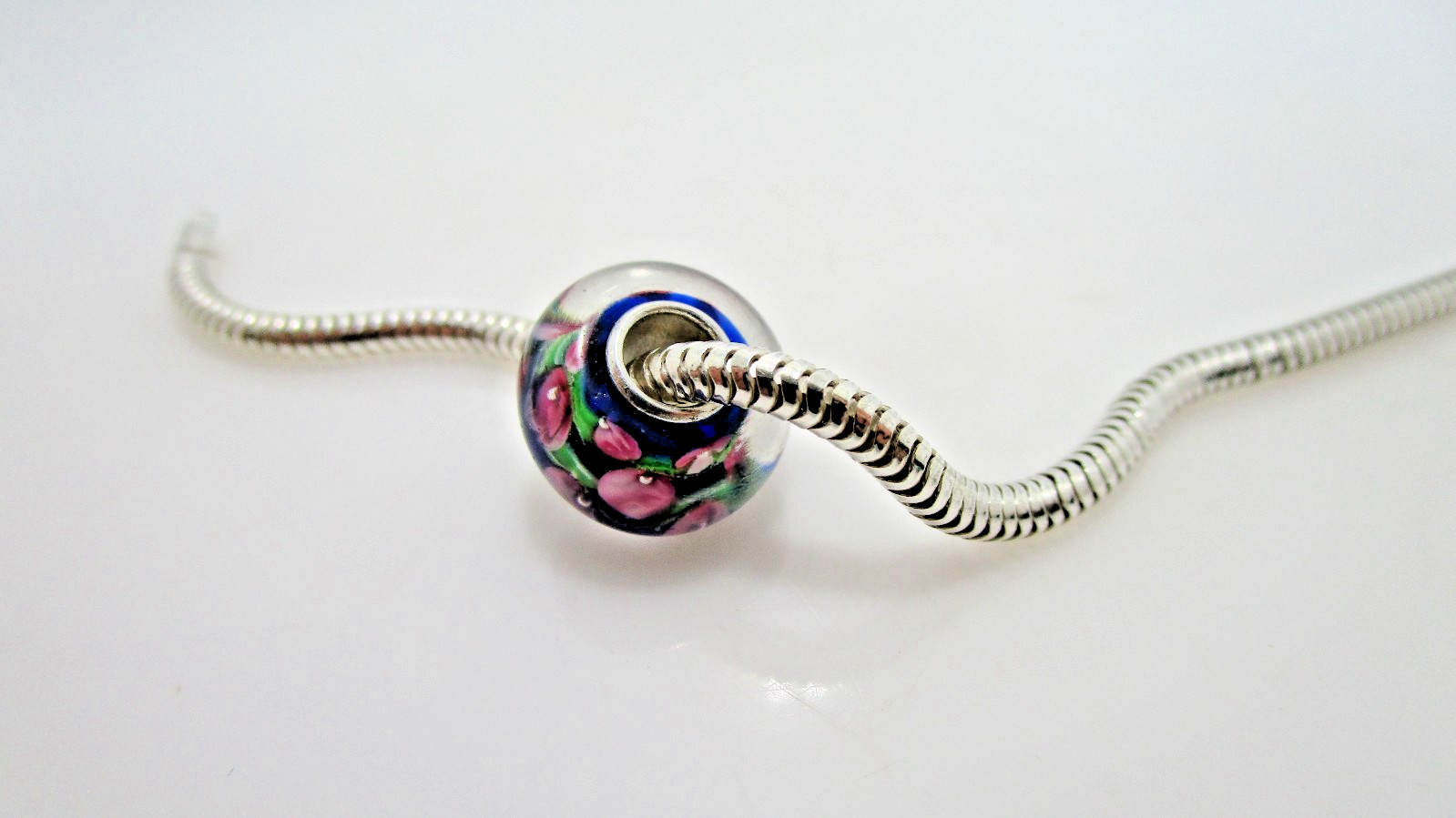 IBB Murano Glass Blue Pink Flower Charm Only for Bracelet