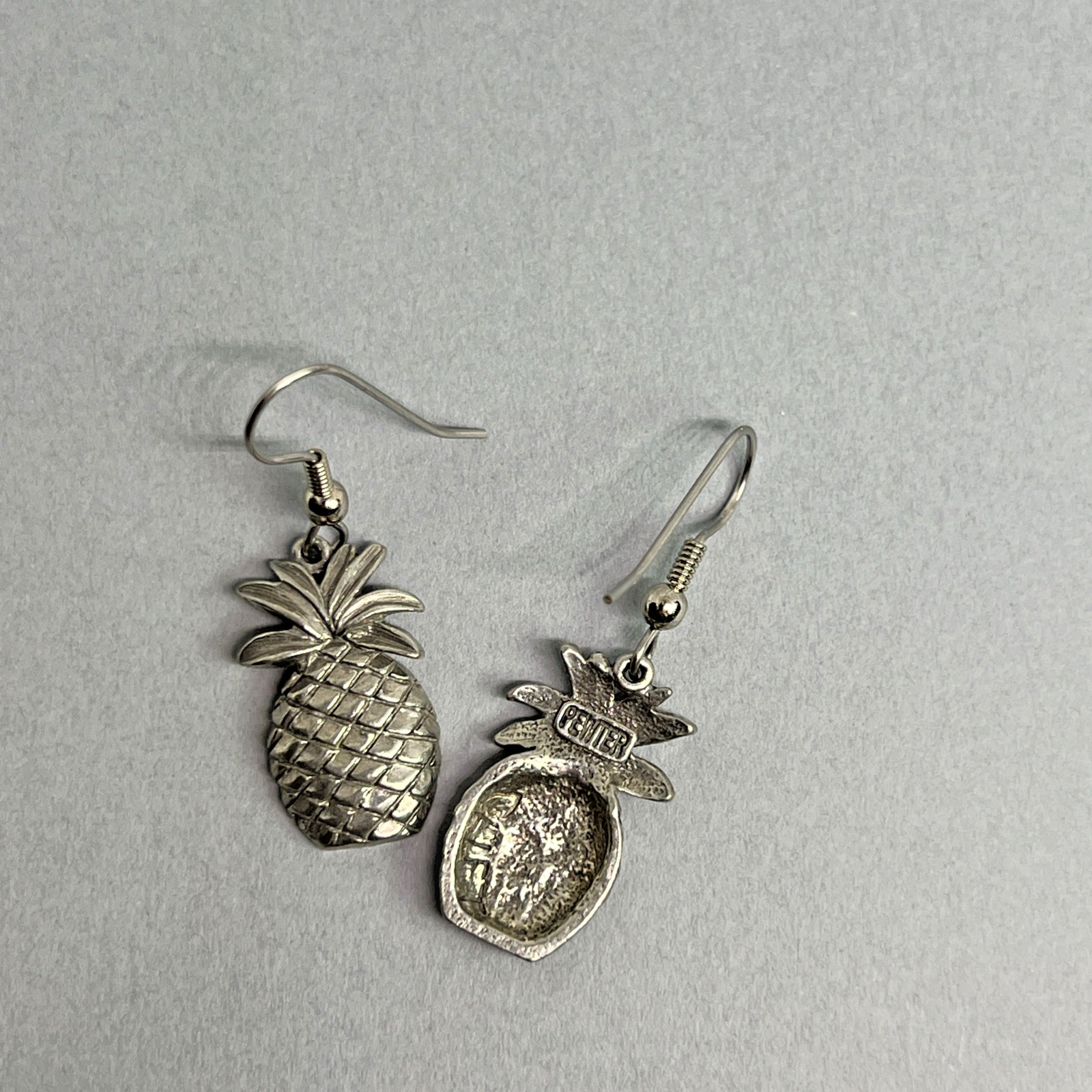 Vintage Signed Jim Clift Handcrafted Pewter Pineapple Pierced Earrings
