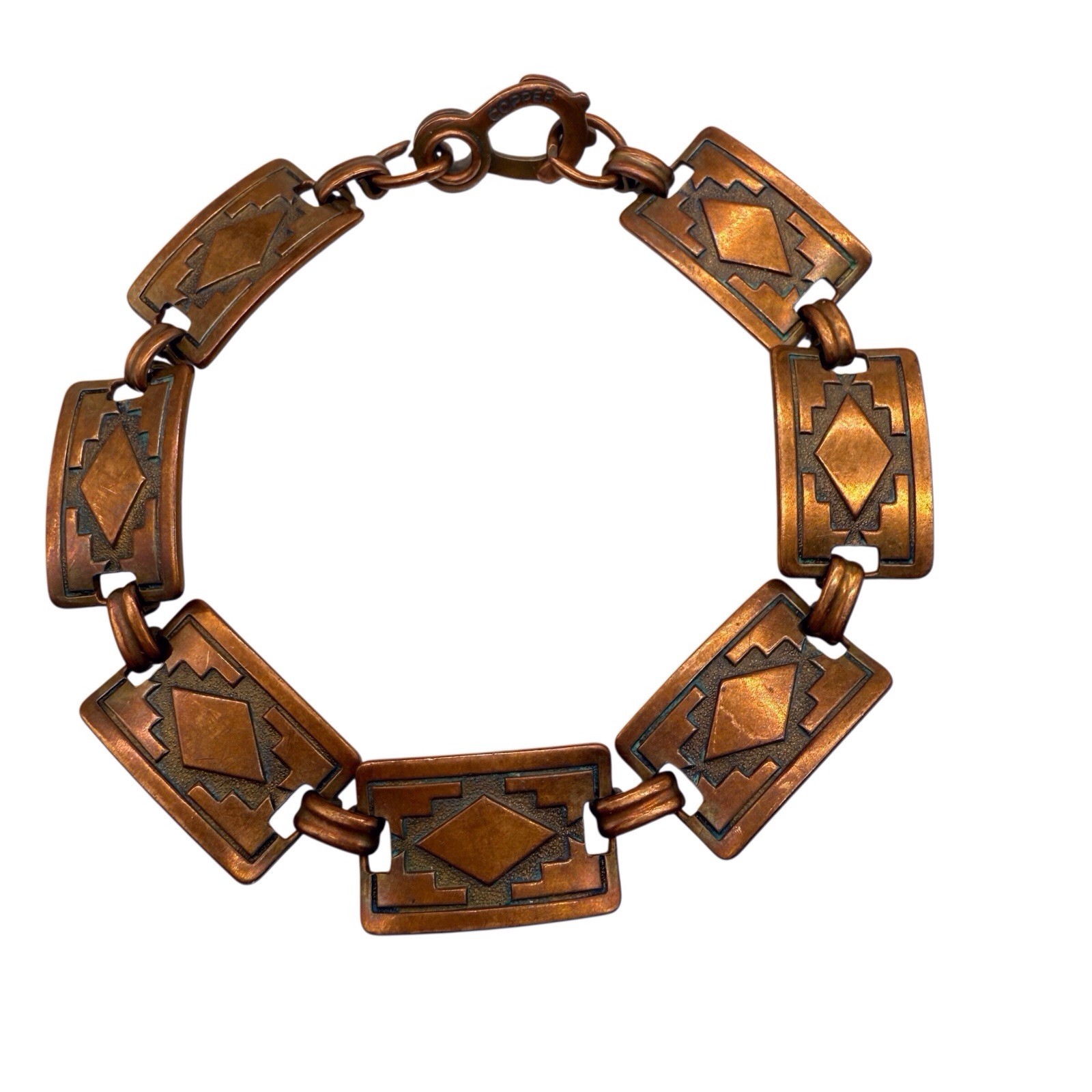 Southwestern Design Copper Link Panel Bracelet Patina Sister Clasp BOHO Tribal 1