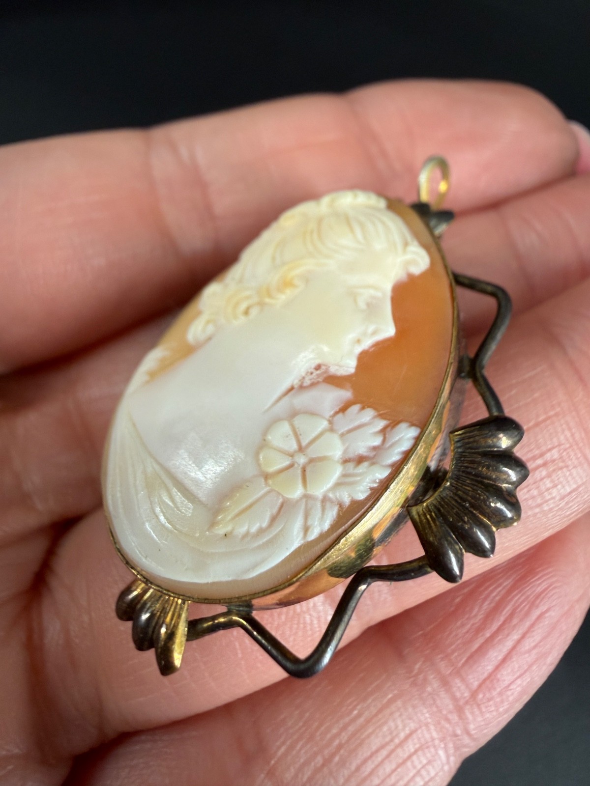 Vintage Shell Cameo Brooch Pendant 12K Gold Filled Lady Portrait Art Deco
