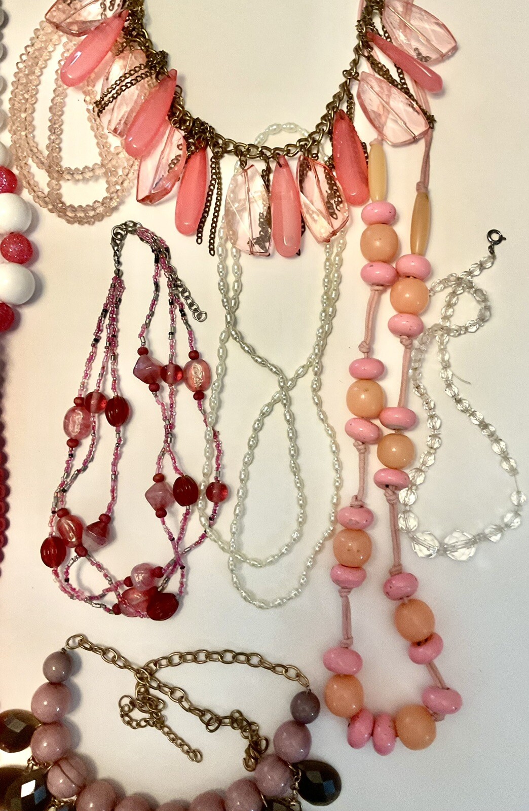 Vintage Lot Of Pink, White, Purple Bead Necklaces Wear Or Craft