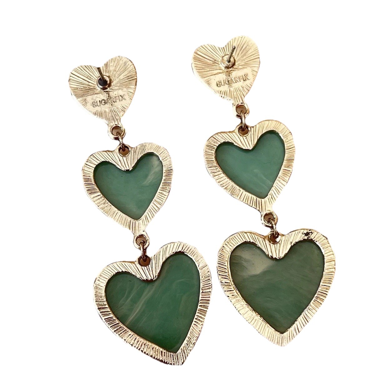Sugarfix by BaubleBar Heart Drop Earrings Women Green Enamel Gold Tone Dangle