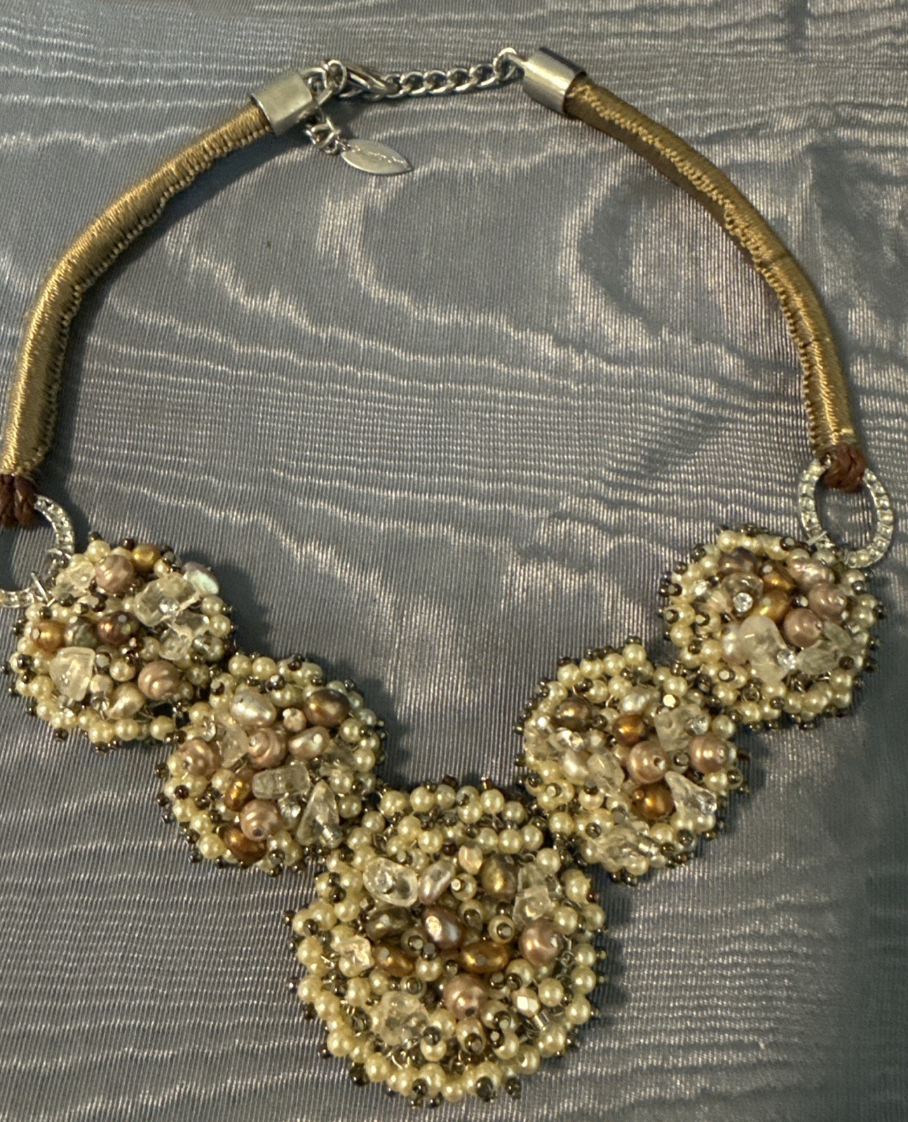 Vintage? Coldwater Creek Pearl /coppery/ Stone Cluster Statement Necklace